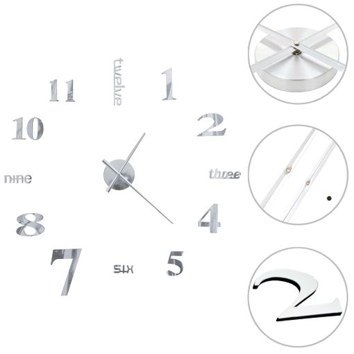 vidaXL Reloj Pared Adhesivo 3D XXL Gigante Decorativo Diseño