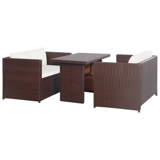 Set Muebles De Jardín 3 Pzas Con Cojines Ratán Sintético Marrón Vidaxl
