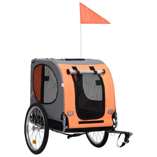 VidaXL Remolque de bicicleta mascotas hierro tela Oxford naranja gris