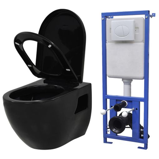 Inodoro WC Cierre Suave Doble Cisterna Cerámica Váter Baño Blanco/Negro  vidaXL
