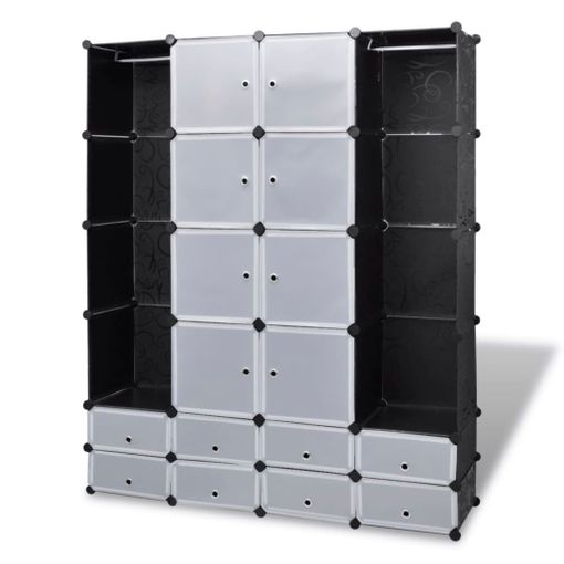 vidaXl Armario modular 18 compartimentos negro y blanco 37x146x180,5cm