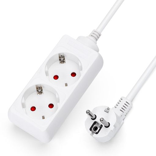 REGLETA BLANCA DE 2 ENCHUFES SCHUKO CABLE 1,5 METROS 3X1,5MM EDM