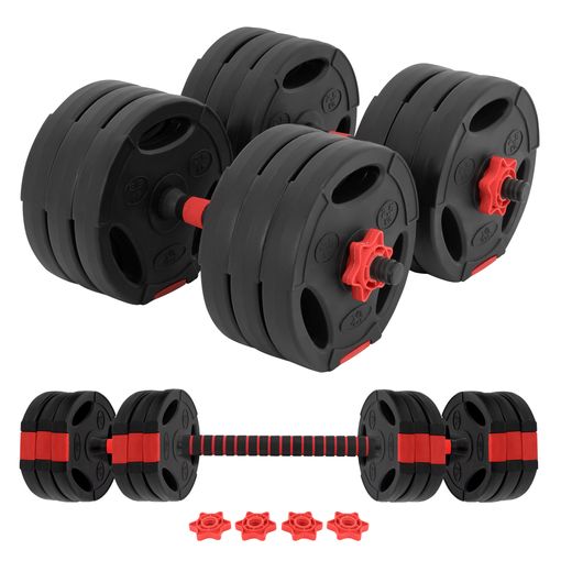 Set de Mancuernas Ajustables 10kg 3 En 1 + Barra + Kettlebell