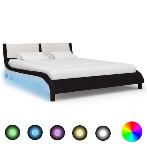 vidaXL Estructura cama con LED cuero sintético negro blanco