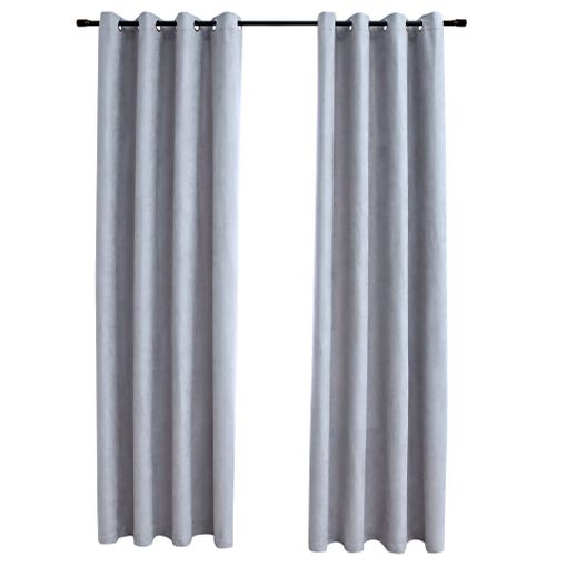 Cortinas opacas con anillas de metal 2 piezas gris 140x245 cm