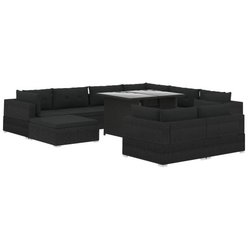 Set Muebles De Jardín 10 Piezas Y Cojines Ratán Sintético Negro Vidaxl