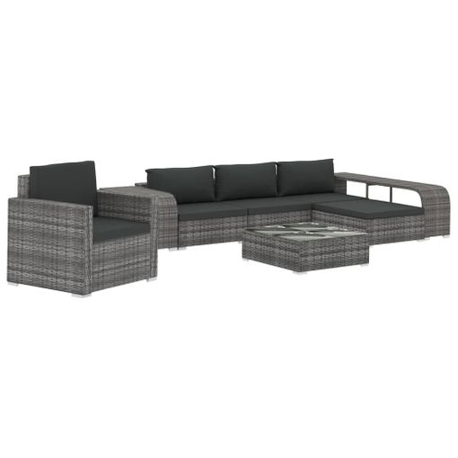 Set De Muebles De Jardín 8 Pzas Y Cojines Ratán Sintético Gris Vidaxl