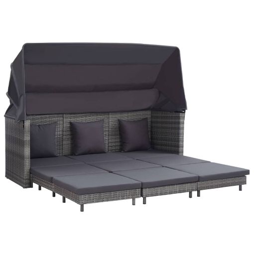 Sofá cama extensible 3 plazas con capota ratán sintético gris vidaXL802751