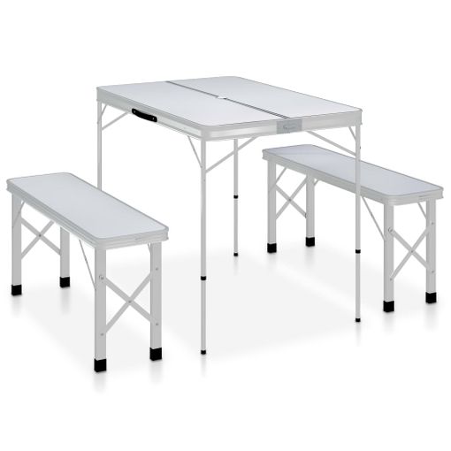 Conjunto De Mesa Y Sillas De Camping Plegable Portátil Blanco Y Gris 7house, Mesa De Camping De Aluminio Con 4 Taburetes