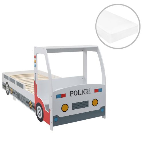 Cama Infantil Coche De Policía Colchón 7 Zonas H2 H3 90x200 Cm Vidaxl