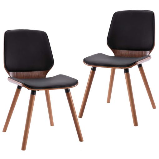 Juego de 2 sillas de comedor negras, sillas laterales de piel sintética de  mediados de siglo, silla de tocador, silla de escritorio, silla pequeña