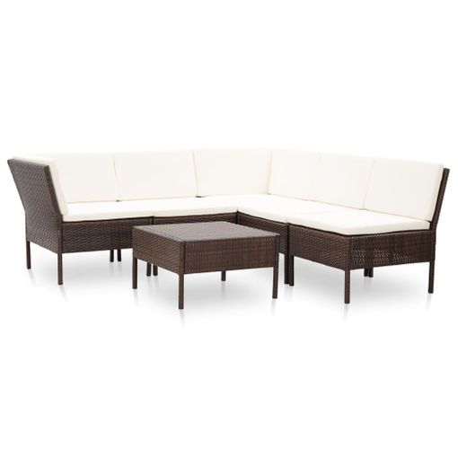 Set Muebles De Jardín 6 Piezas Y Cojines Ratán Sintético Marrón Vidaxl