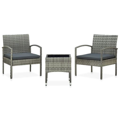 Set De Muebles Bistro De Jardín 3 Piezas Cojines Ratán Pe Gris Vidaxl