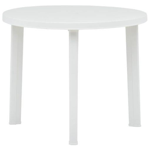 Mesa de jardín de plástico aspecto ratán blanco 79x79x72 cm