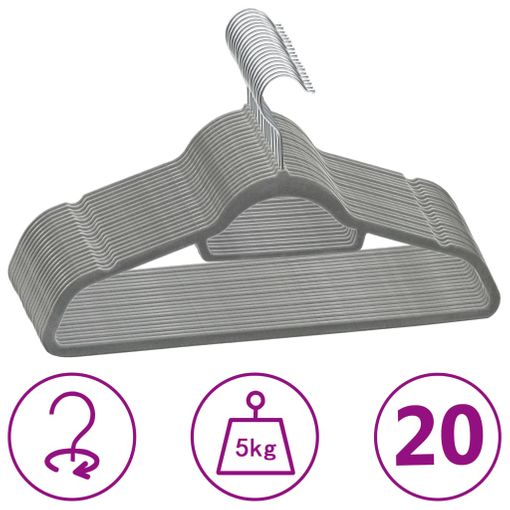 Juego De Perchas De Ropa 20 Uds Antideslizantes Terciopelo Gris