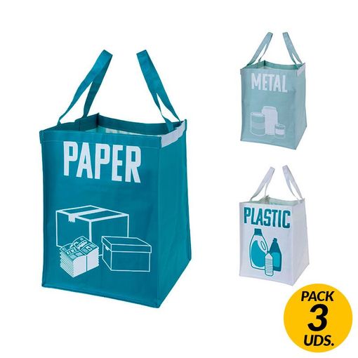 Pack De 3 Bolsas De Reciclaje Reutilizables Azul 30x30x39 Cm con Ofertas en  Carrefour