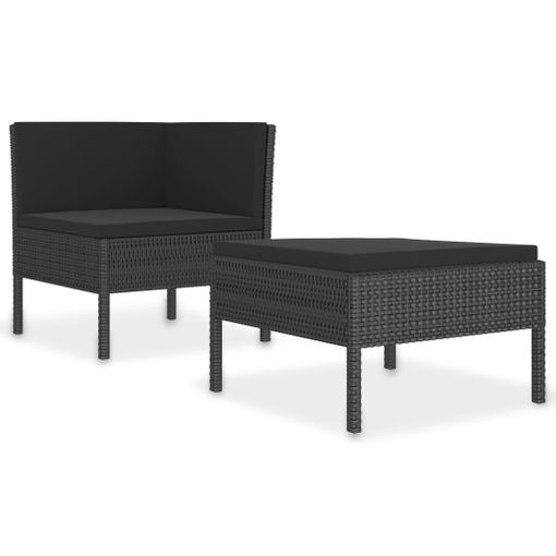Set Muebles De Jardín 2 Piezas Y Cojines Ratán Sintético Negro Vidaxl