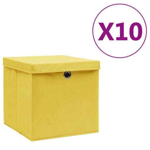 vidaXL Cajas de almacenaje con tapas 10 uds tela gris 32x32x32 cm