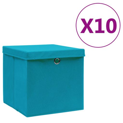 vidaXL Caja de almacenaje con tapa 4 uds tela azul celeste 32x32x32 cm