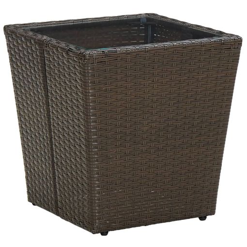 Mesa De Centro Ratán Pe Vidrio Templado Marrón 41,5x41,5x44cm Vidaxl