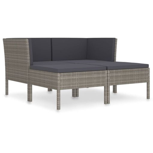 Set De Muebles De Jardín 4 Pzas Y Cojines Ratán Sintético Gris Vidaxl