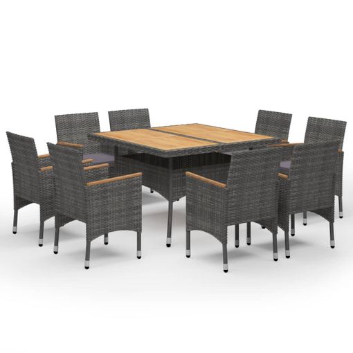 Set De Comedor De Jardín 9 Pzas Ratán Pe Y Madera Acacia Gris Vidaxl
