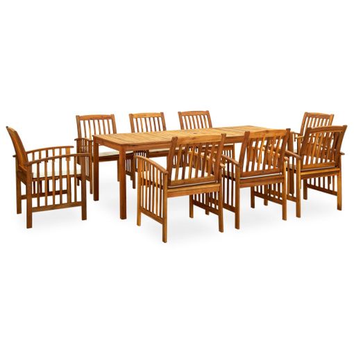 Set Comedor De Jardín 9 Pzas Y Cojines Madera Maciza De Acacia Vidaxl