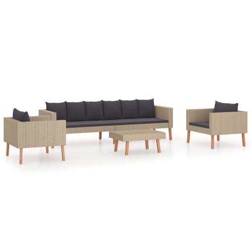 Set De Muebles De Jardín 4 Pzas Y Cojines Ratán Sintético Beige Vidaxl