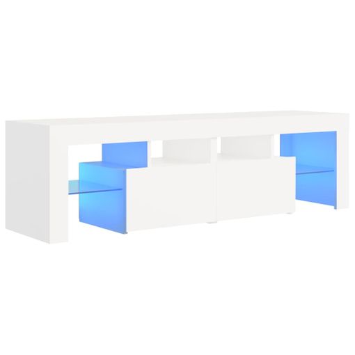 Mueble TV con luces LED Blanco brillo 240x35x40 cm