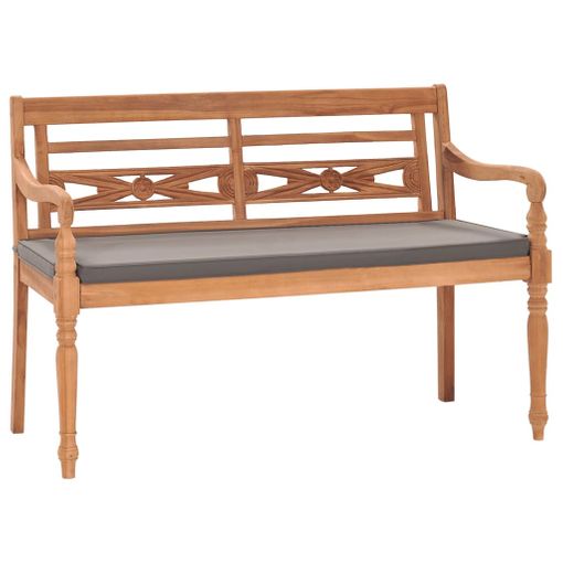 Banco Batavia Madera Maciza De Teca Con Cojãn Gris Oscuro 120cm Vidaxl