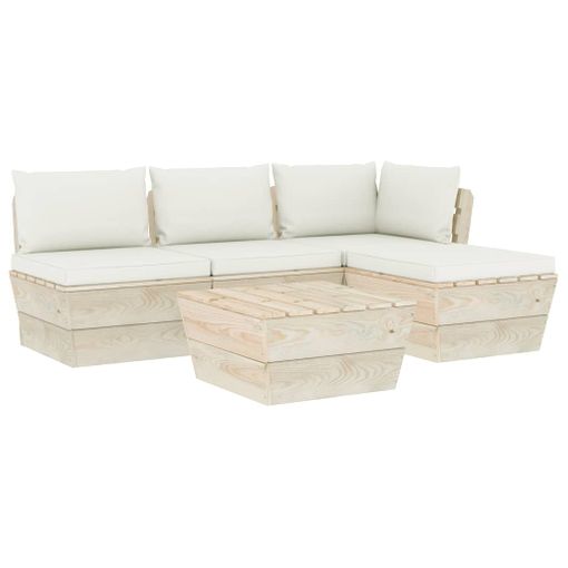 Muebles De Jardín De Palets 5 Piezas Y Cojines Madera De Abeto Vidaxl