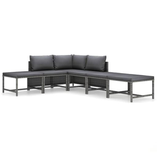 Set De Muebles De Jardín 6 Pzas Y Cojines Ratán Sintético Gris Vidaxl