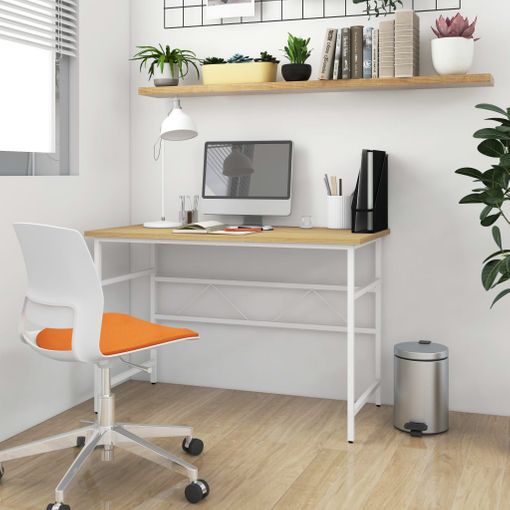 Escritorio Para Ordenador Mdf Metal Blanco Roble 105x55x72 Cm con Ofertas  en Carrefour