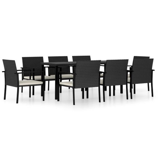 Conjunto De Comedor De Jardín 9 Piezas Ratán Sintético Negro Vidaxl