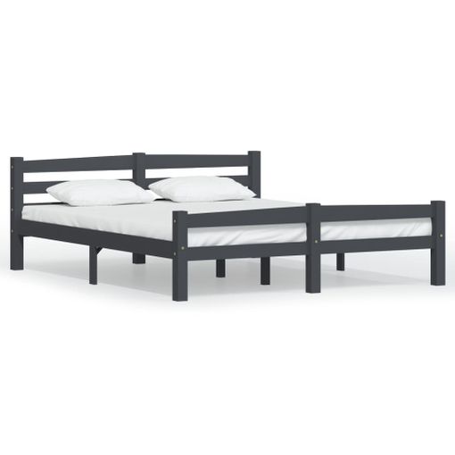 Estructura De Cama Madera Maciza De Pino Gris Oscuro 160x200 Cm