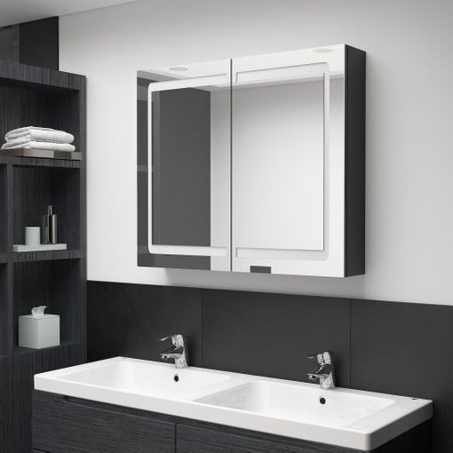 Rogal Armario De Baño Con Espejo Led Negro Brillante 80x12x68 Cm Rogal con  Ofertas en Carrefour