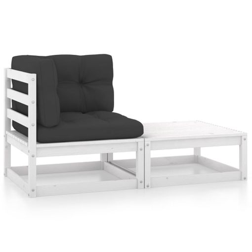 Muebles De Jardín 2 Piezas Cojines Blanco Madera De Pino Vidaxl