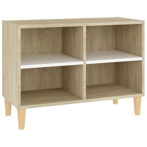 Mueble Tv Patas Madera Maciza Roble Sonoma Blanca 69,5x30x50 Cm Vidaxl