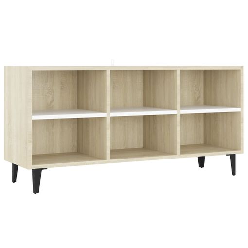 Mueble De Tv Con Patas Metal Blanco Roble Sonoma 103,5x30x50 Cm Vidaxl