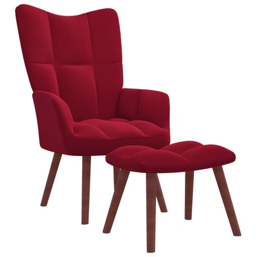 VidaXL Sillón con taburete terciopelo rojo tinto