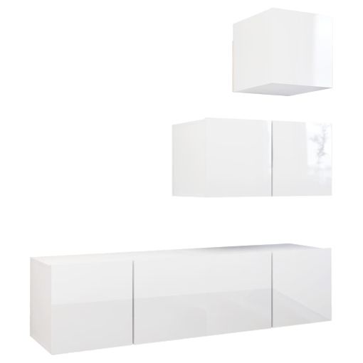 Muebles de pared para TV 4 uds aglomerado blanco con brillo