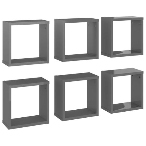 Estantes Cubo De Pared 6 Unidades Gris Brillo 30x15x30 Cm Vidaxl