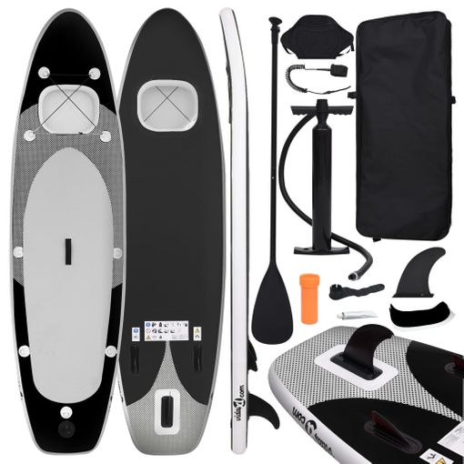 Juego de tabla de paddle surf hinchable blanco y negro