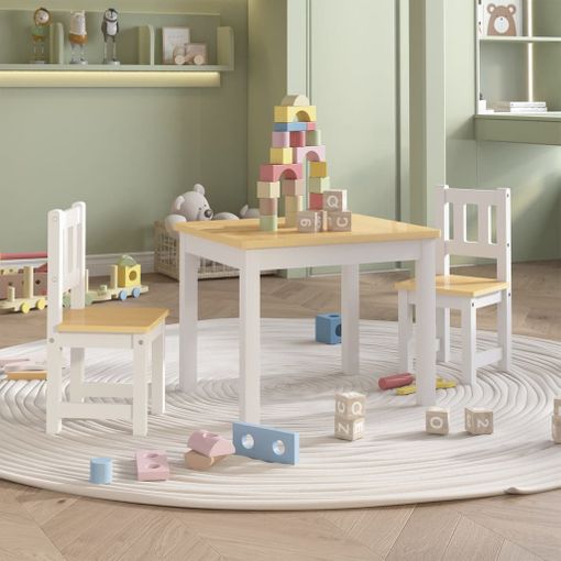 Mesa Y Silla Infantil 3 Pzas Mdf Blanco Y Beige con Ofertas en Carrefour