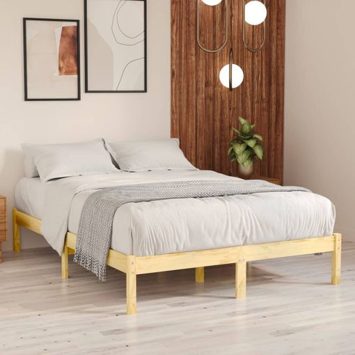 Estructura cama doble pequeña madera maciza blanco 120x190 cm