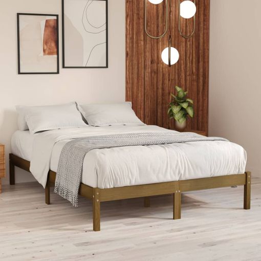 Estructura cama Marco de Cama Somier de Cama y cabecero madera maciza  marrón miel 140x200 cm