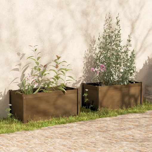 Jardineras exterior con patas 2 uds madera maciza pino blanco