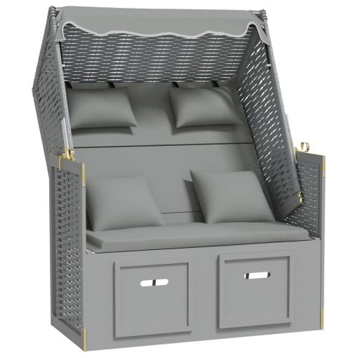 Silla Playa Strandkorb Con Cojines Ratán Sintético Madera Gris Vidaxl