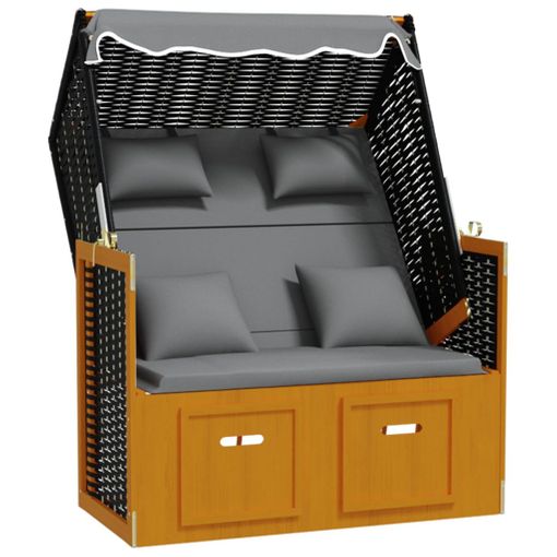 Silla Strandkorb Cojines Ratán Sintético Madera Negro Antracita Vidaxl