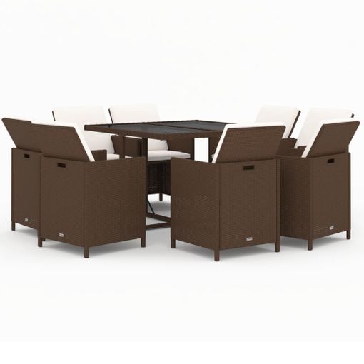 Juego Comedor Jardín 9 Pzas Con Cojines Ratán Sintético Marrón Vidaxl